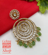 Traditional Handmade Gold Toned Bridal Jadau Kundan Big Chandbali Earrings For Brides Kundan Earrings